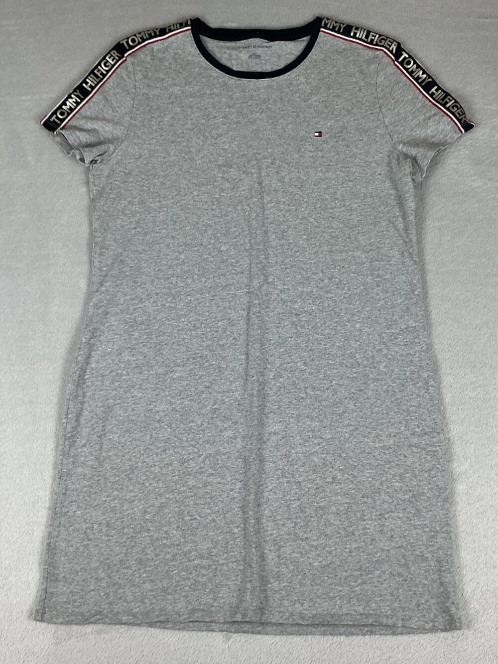 Tommy Hilfiger Women's Gray T-Shirt Dress Size L Short Sleeve Logo Shoulder